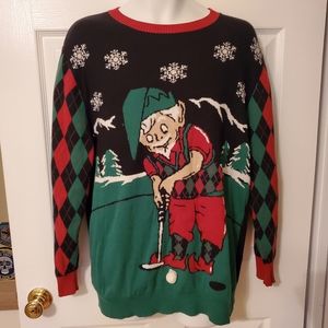 Golfing Elf Christmas Ugly Sweater Golf Mens